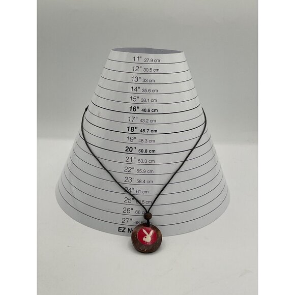 Round Pendant Necklace With Red Playboy Bunny Design On Adjustable Black Cord - Picture 3 of 4